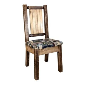 Montana Woodworks Homestead Wood Side Chair with Engraved Pine Design in Brown - Picture 1 of 5