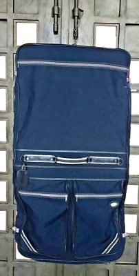 Bolso de ropa plegable vintage Oleg Cassini bolso de viaje colgante azul marino Foto 1 de 4