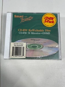 New Smart and Friendly CD-RW Rewritable 74 Minute 650MB Compact Disc 5 Pack - Afbeelding 1 van 6