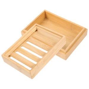 Caja de jabón de bambú y madera soporte para estante doméstico con cajas de viaje de drenaje - Imagen 1 de 12
