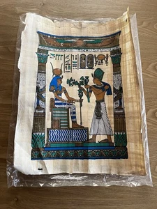 Vintage Egyptian Papyrus Paper Hand Painted 16"X12" - Foto 1 di 15