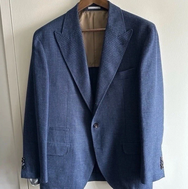 Brunello Cucinelli Шелковая Шерстяная Смесь Пик Лацкан Блейзер РЕДКИЙ ЗАКАЗ РЕКОМЕНДУЕМАЯ РОЗНИЧНАЯ ЦЕНА ПРОИЗВОДИТЕЛЯ $6,995 - Изображение 1 из 4