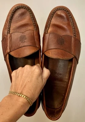 VTG POLO RALPH LAUREN Leather Driving Loafer Brown US 11.5 D Dress Shoe LOGO - Image 1 of 4