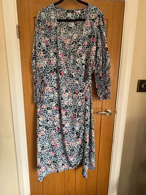 Simply Be Ladies Multi Coloured Animal Print Wrap Over Midi Dress Size UK 22 - Image 1 of 4