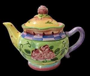 Zertifiziert International Tea Garden 5" skurrile Blumen helle Teekanne Sue Zipkin - Bild 1 von 9