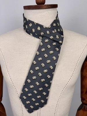 Corbata vintage CELINE PARIS Hecha en España Gris Pequeña Oro Monograma Logo Pura Seda Foto 1 de 4