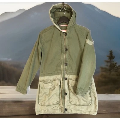 Chaqueta de sarga Abercrombie para niños XL forrada con capucha verde oliva y tostado  Foto 1 de 4
