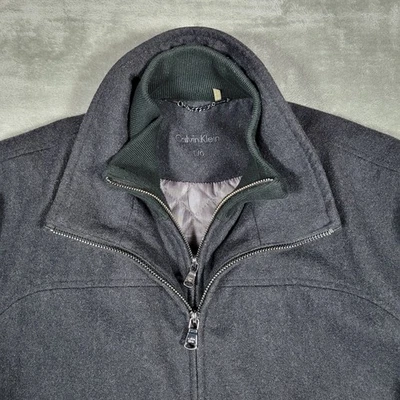 Calvin Klein Mens Black Wool Blend Jacket Size Large Quilted Liner Zip FLAWS - Image 1 of 4