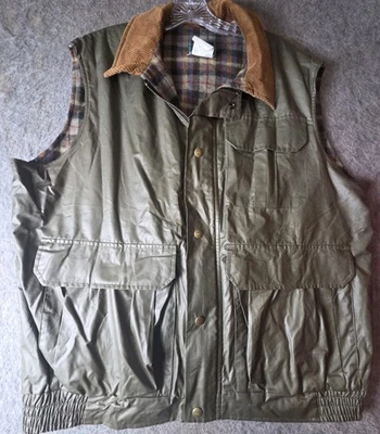 Chaleco de campo verde Woolrich para hombre cremallera completa a cuadros forrado de lana bolsillo talla grande  Foto 1 de 4