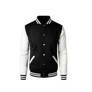 Men’s Black & White Varsity Bomber Jacket Baseball College Letterman - Picture 1 of 7