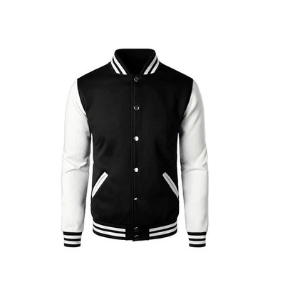 Men’s Black & White Varsity Bomber Jacket Baseball College Letterman - Image 1 of 4