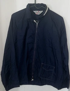 Vintage Sears Coach Jacket Navy Blue Grandpa Windbreaker Hidden Hood Men’s L - Picture 1 of 7