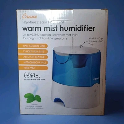 Crane Warm Mist Humidifier .5 Gallon Table Top Pure Steam Antimicrobial New - Image 1 of 4