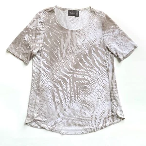Chicos Travelers Top sz S [0] Beige White Animal Print Short Sleeves Easy Care - Picture 1 of 6