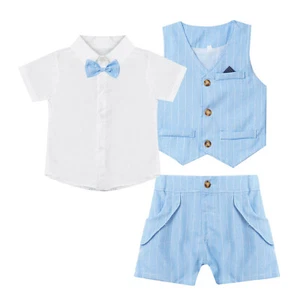 Niños Bebés Niños Infante Mono Caballero Conjunto Manga Camisa Chaleco Traje Pajarita - Imagen 1 de 17