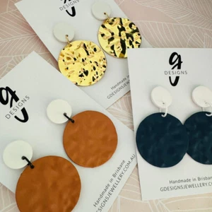 Statement Earrings - Rippled Metal - Circle - Your Choice - Picture 1 of 8