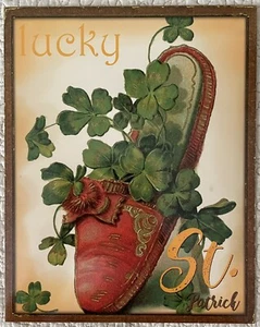 St. Patrick's Day New Vintage Inspired Red Shoe Clover Greeting Art Print Decor - Picture 1 of 2