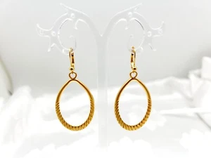Matte Goldplated Open Teardrop Leverback Earrings 2 inch Lightweight Dangles - Picture 1 of 4
