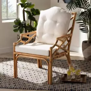 Bali/Pari Accent Chair 38.2"x24.8" Natural Rattan Square Arm Fabric Cushion Foam - Picture 1 of 8