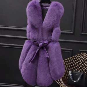 Women's Real Fox Fur Waistcoat With Leather Belt Genuine Fur Vest Fashion Gilets - Picture 1 of 42