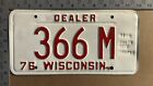 1976 Wisconsin dealer license plate 366 M Peterbilt TRUCKING 15557