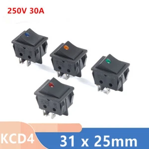 illuminated Rectangular ON/OFF Rocker Switch 4 Pin 31x25mm 250V 30A KCD4 - Picture 1 of 9