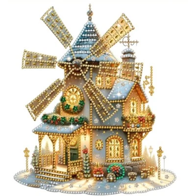 5D DIY Golden Festive Windmill Acrylic Tabletop Diamond Art Kit 20cm x 17cm - Image 1 of 4