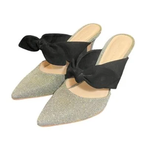 Loeffler Randall Flora Wildleder und Glitzer Schleife Pantoletten Absätze Größe 8,5 B - Bild 1 von 8