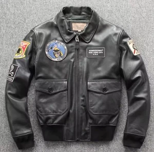Herren Handgefertigte Rindsleder A-2 Flieger Militär Pilot Flieger Bomber Jacke - Bild 1 von 9