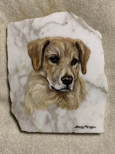 LABRADOR OR RETRIEVER  HAND PAINTED MARBLE  ORIGINAL   SIGNED: Sherry Morgan - Picture 1 of 12