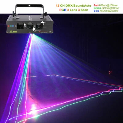 3 Lens RGB Laser Scan Beam Light DMX PRO Lamp DJ Party Show Stage Lighting Yc.KK - Image 1 of 4