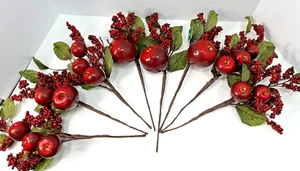 Lot of 8 Red Apple And Berry Floral Craft Picks Holiday Fruit Spray 14" - Picture 1 of 17