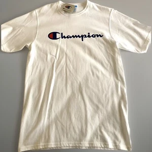 CHAMPION Heritage Script Logo White Short Sleeve Heavyweight Cotton T-Shirt Sz L - Picture 1 of 14