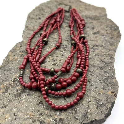 Collar de Cuentas Vintage Premier Designs Color Rojo Bronce Multicapa Grueso 18" Foto 1 de 4