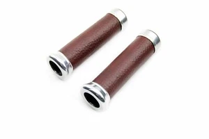 1 Paar Retro Motorrad Lenkergriffe Ø 22mm Kunstleder Hellbraun universal passend - Bild 1 von 3
