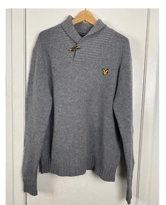 Lyle And Scott Vintage Men's 100% Lambswool Shawl Collar Pullover Sweater Grey M - Picture 1 of 11