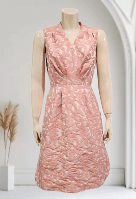 ADRIANNA PAPELL Pink Floral Jacquard Sleeveless Fit Flare Dress 4 - Image 1 of 4
