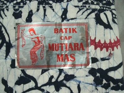 Batik Cap Matiara Mas Fabric 2 1/2 Yards Blue Red Green Hand Dyed 100% Cotton - Image 1 of 4