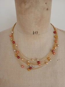 STERLING SILVER HONORA FLOATING FRESHWATER PEARL NECKLACE - BRONZE MULTI-STRAND - Picture 1 of 17