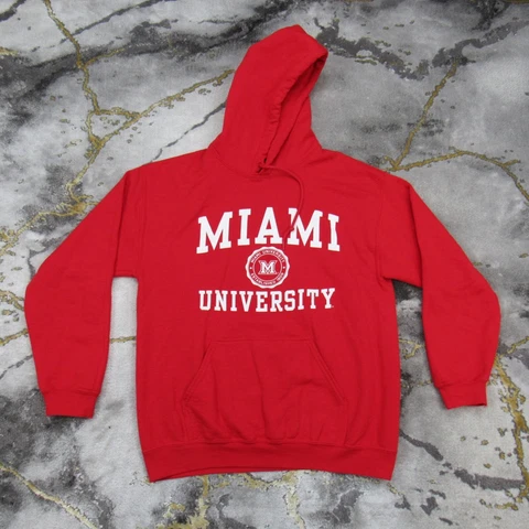 Miami University of Ohio Oxford RedHawks Hooded Sweatshirt Mens Medium Red Adult Cover