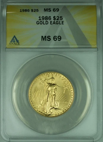 1986 $25 1/2 Oz American Gold Eagle AGE Coin ANACS MS-69 Cover