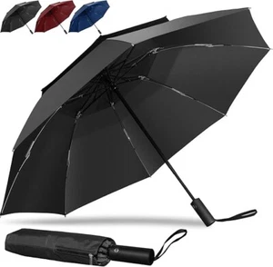 Lehwoik Ombrello compatto pieghevole antivento forte doppio baldacchino Brolly. Nero - Foto 1 di 6