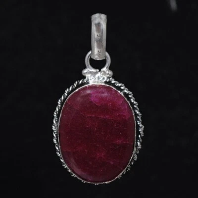 Colgante de piedra color rubí en plata de ley 925 superpuesta para niñas/mujeres GP-2520 Foto 1 de 2