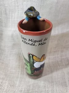 San Miguel de Allende Mex Mexican Pottery Tumbler With 3D Figural Man On Rim - Picture 1 of 7