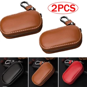 2Pcs Leather Car Remote Key Fob Chain Zipper Pouch Wallet Holder Bags Case Cover - Picture 1 of 13