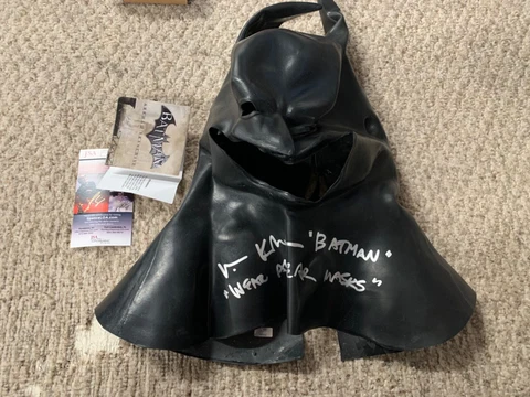 Val Kilmer Full Rubber Batman Mask Signed Bruce Wayne Batman JSA Celebrity Cover