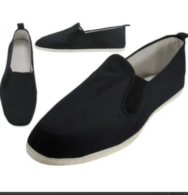 Zapatos sin cordones Easy USA para hombre de lona Kung Fu/Tai Chi-Suela de goma-Negro-Multi. Tallas Foto 1 de 4