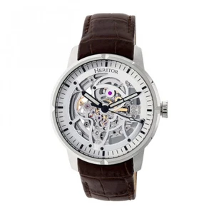 Reloj automático Heritor Ryder para hombre esqueleto cuero marrón plateado HR4603 - Imagen 1 de 3