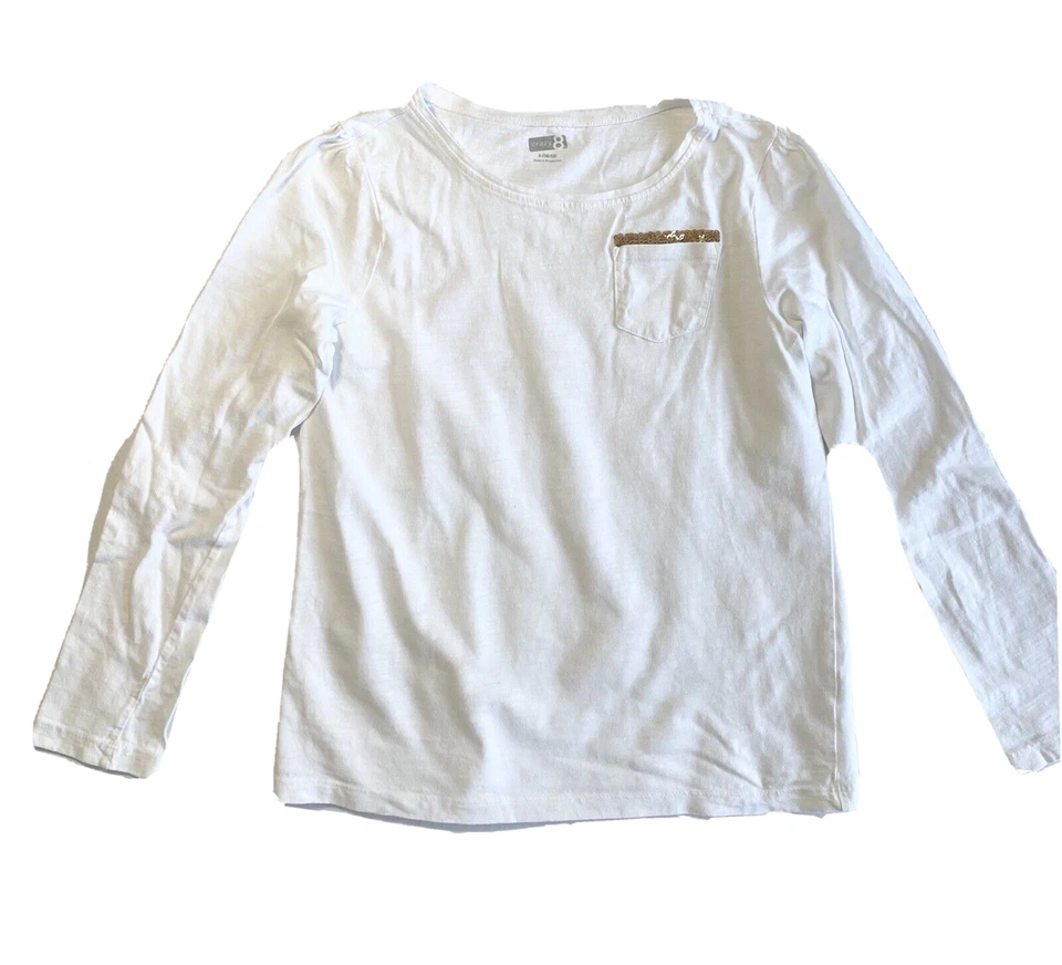 Camiseta Crazy 8 Blanca Manga Larga con Lentejuelas Doradas Niñas Talla L (10-12) Foto 1 de 3