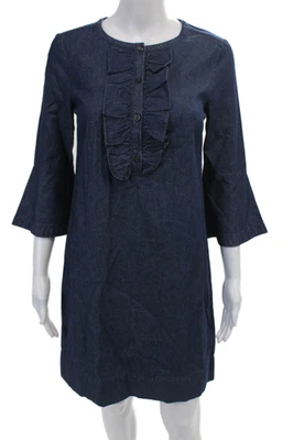 Draper James женщин половина рукав оборки отделки джинсовой ткани Shift платье синий размер 0 - Изображение 1 из 4